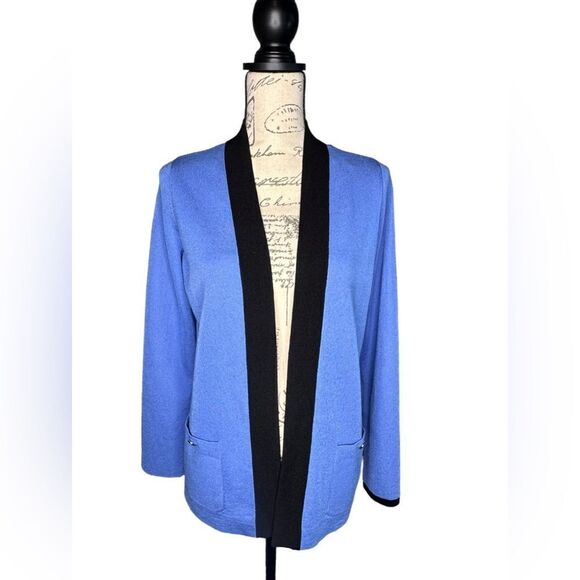 Jones New York Cardigan Blue Black Trim Open
Front w/ button Pockets Siz… - Picture 1 of 13